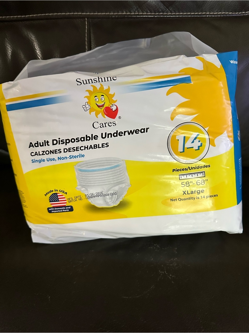Sunshine Cares Adult Disposable Underwear - Yellow, 14 Pack